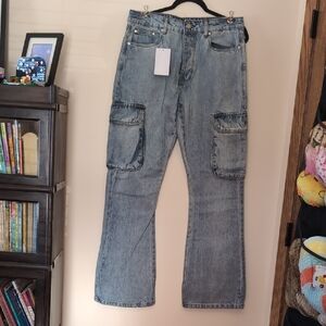 NWT - Boohooman Tall Flare Cargo Jeans